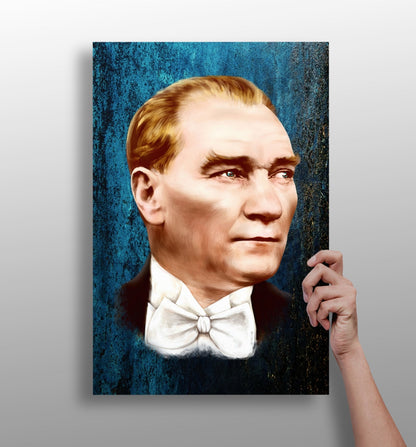 Ataturk Portrait Teal Backdrop Aluminum Print