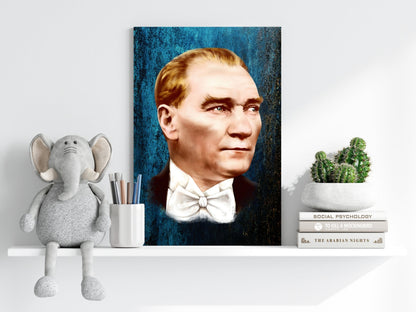 Ataturk Portrait Teal Backdrop Aluminum Print