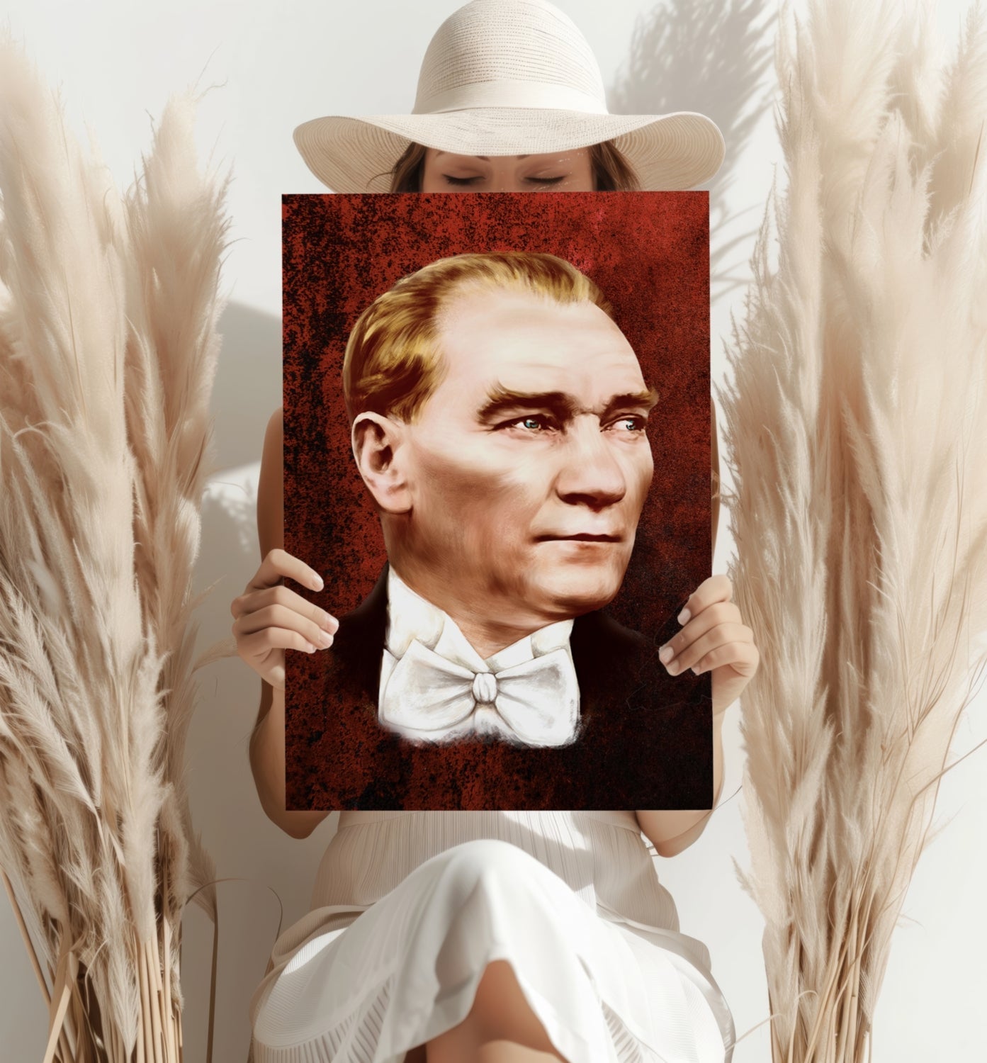 Ataturk Portrait Rust Red Aluminum Print