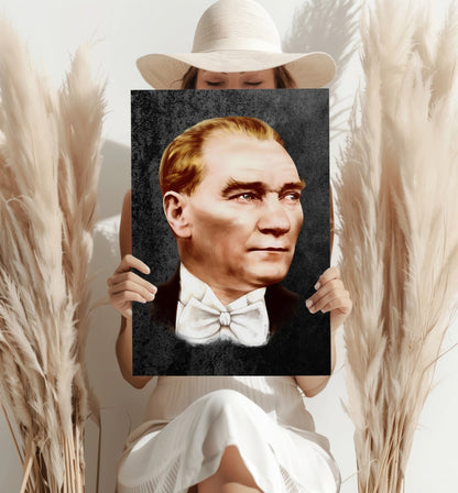 Ataturk Portrait Charcoal Gray Aluminum Print