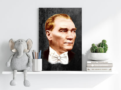 Ataturk Portrait Charcoal Gray Aluminum Print