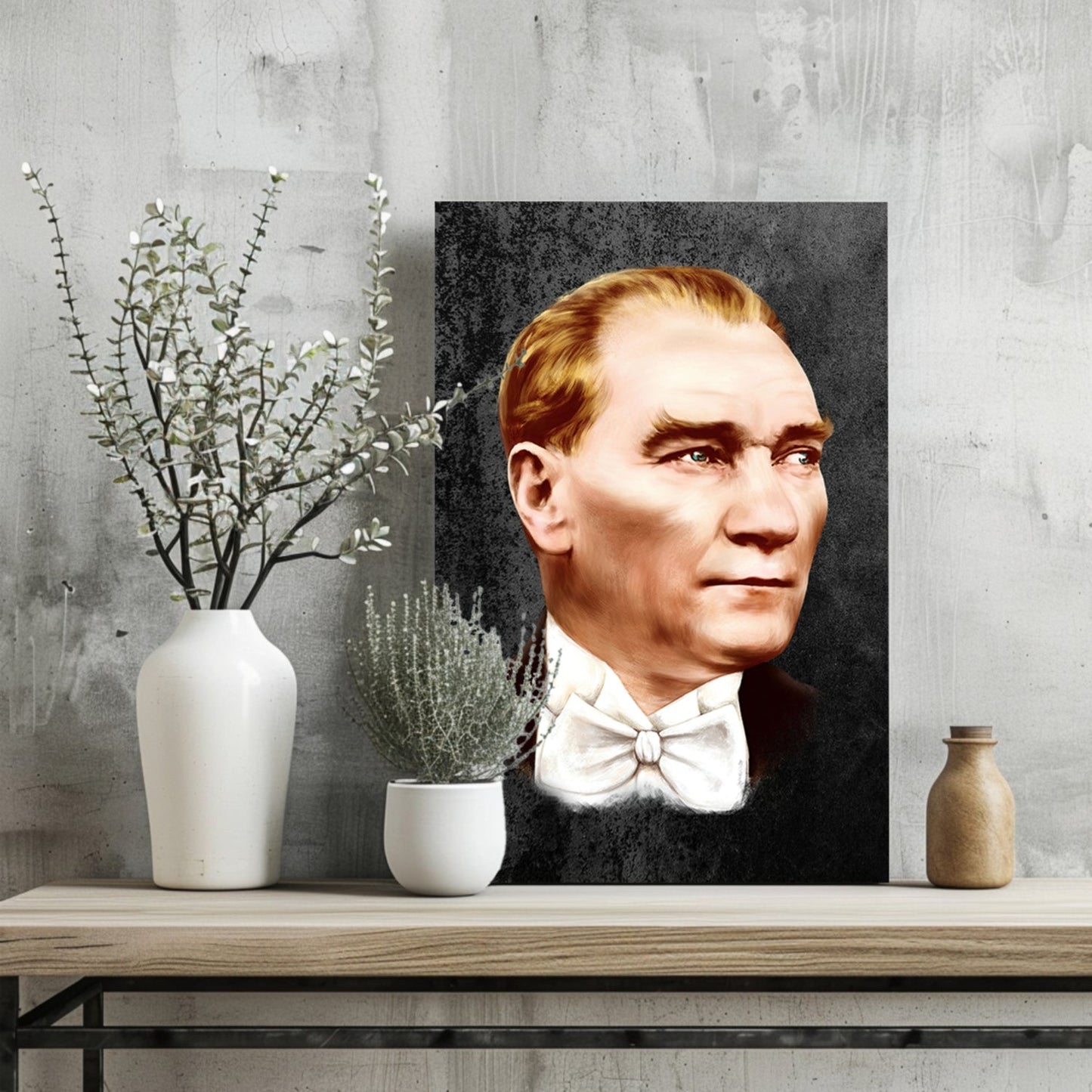 Ataturk Portrait Charcoal Gray Aluminum Print