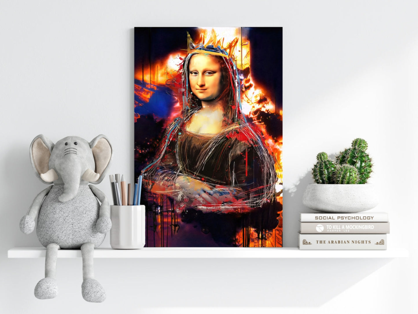 Mona Lisa Fiery Paint Splatter Crown Lady Portrait Aluminum Print