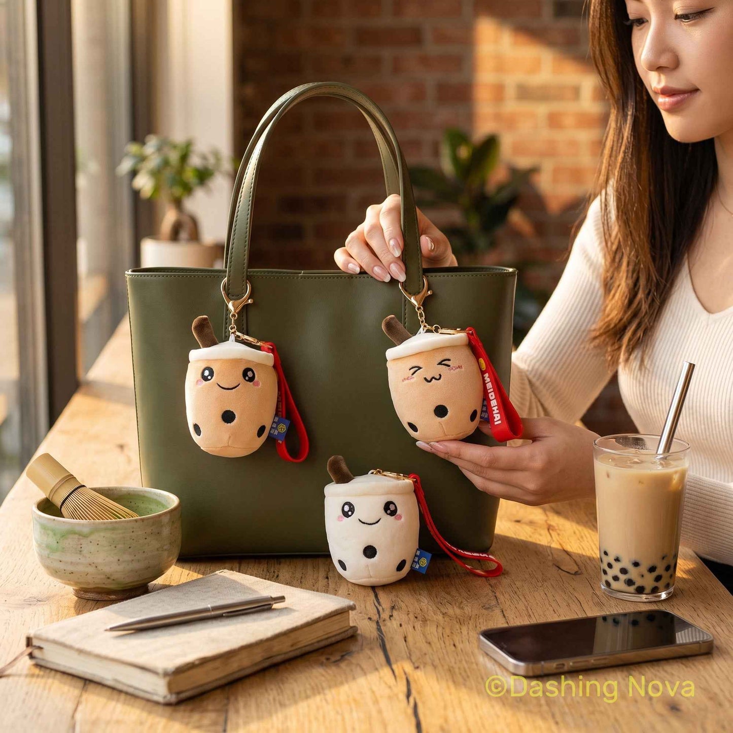 Boba Keychains 3 Pack Cute Fabric Bag Charm Set