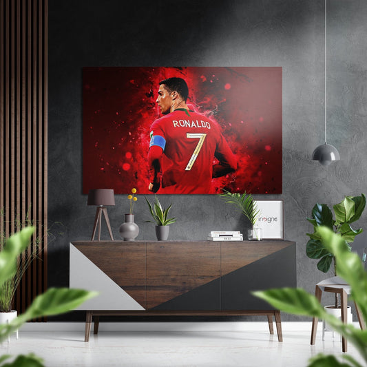 Number 7 Red Jersey Back View Brushed Aluminium Dibond Wall Art