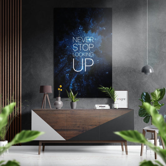 Never Stop Looking Up Blue Nebula Brushed Aluminium Dibond Wall Art