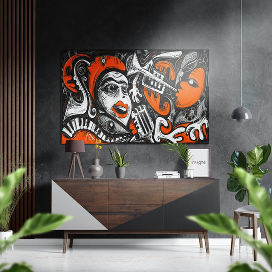 Orange Faces Piano Keys Brushed Aluminium Dibond Wall Art