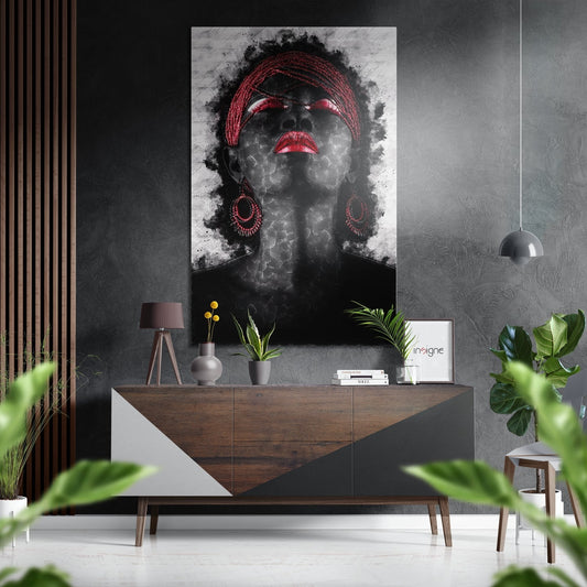 Red Braids Smoky Woman Portrait Brushed Aluminium Dibond Wall Art