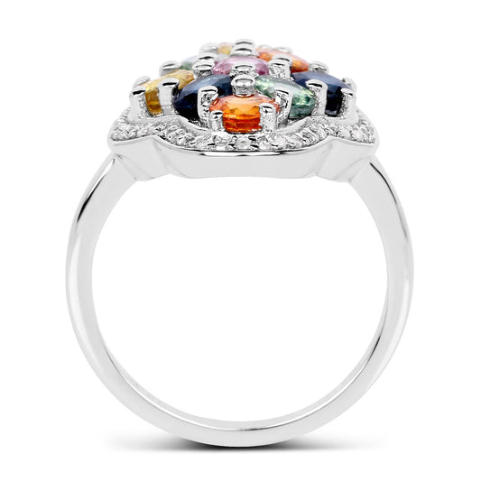 2.63 Carat Genuine Multi Sapphire .925 Sterling Silver Ring
