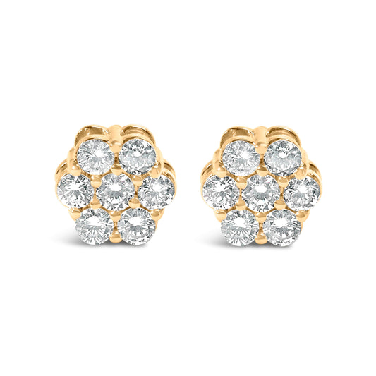 14K Yellow Gold 3/4 Cttw 7 Stone Floral Cluster Round Brilliant Cut Diamond Stud Earrings with Screw Backs (I-J Color, SI2-I1 Clarity) Otarealm