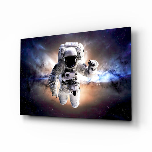 Warm Nebula Floating Astronaut Glass Wall Art