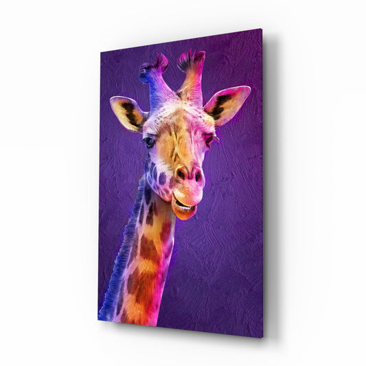Purple Pink Painted Giraffe Glass Wall Art