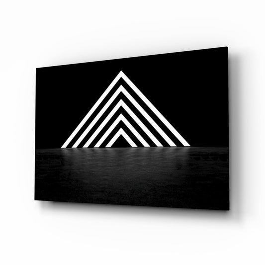 Glowing Chevron Pyramid on Black Glass Wall Art