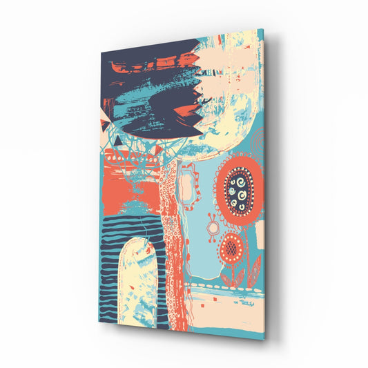 Folk Bloom Collage Glass Wall Art