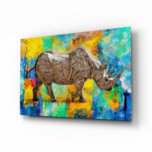 Colorful Abstract Rhino Glass Wall Art