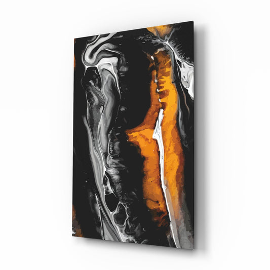 Orange Black Marble Swirl Glass Wall Art