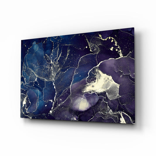 Midnight Navy Gold Ink Glass Wall Art