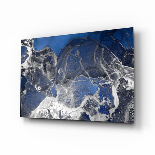 Royal Blue White Ink Glass Wall Art