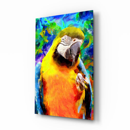 Painted Macaw Colorful Portrait Glass Wall Art