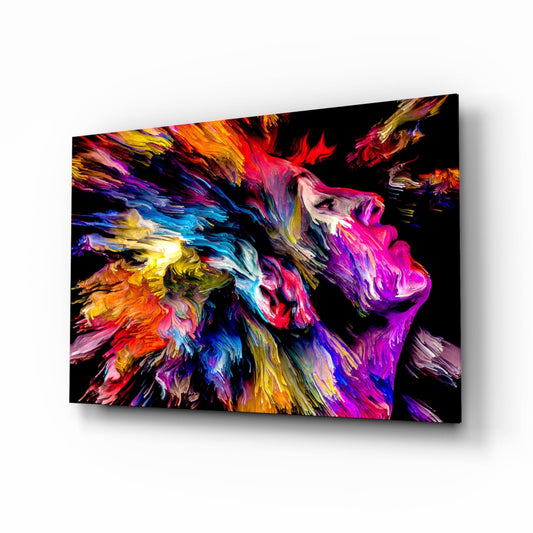 Rainbow Paint Burst Profile Facing Up Glass Wall Art