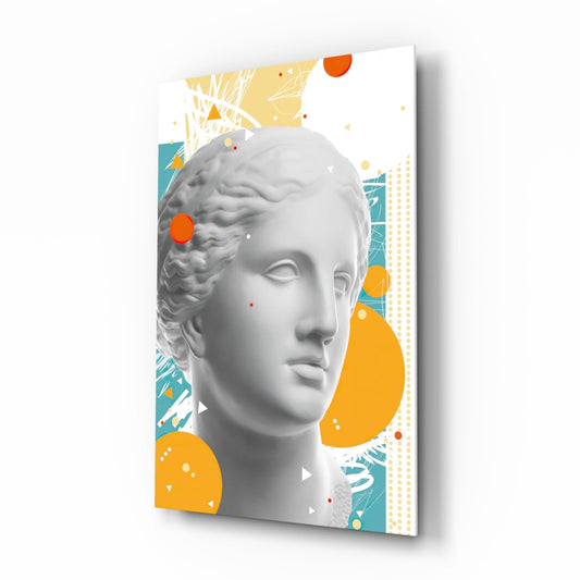 Orange Circles Venus Bust Glass Wall Art