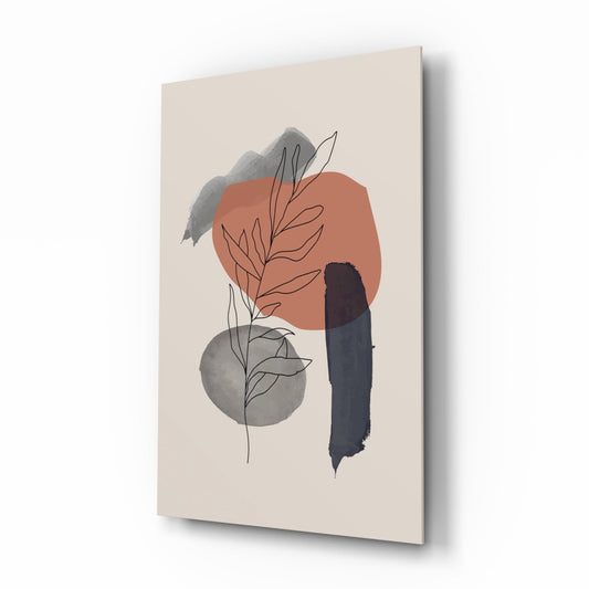 Botanical Leaf Terracotta Navy Shapes Glass Wall Art