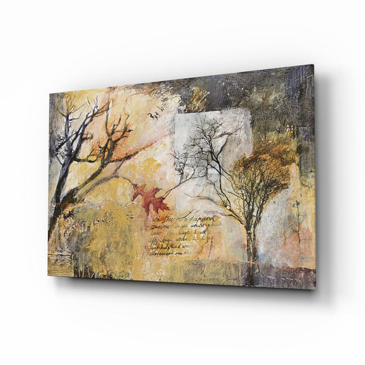 Bare Trees Autumn Collage Script Glass Wall Art