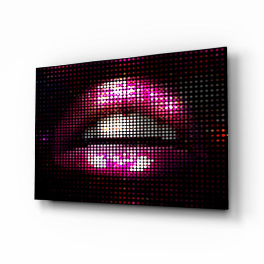 Pink Disco Dot Pixel Lips Glass Wall Art