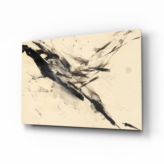 Black Ink Splash Beige Glass Wall Art
