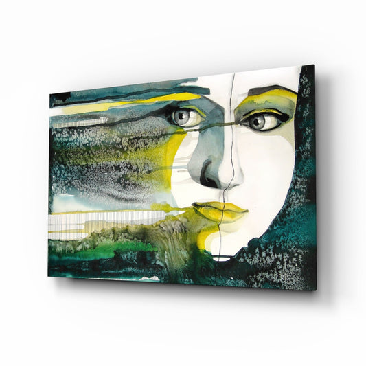 Green Watercolor Face Glass Wall Art