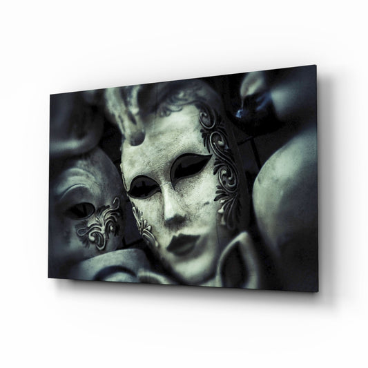 Pale Silver Masquerade Mask Glass Wall Art