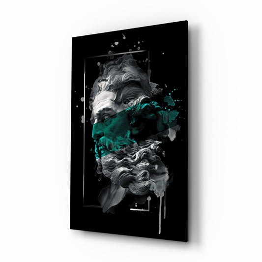 Emerald Paint Stripe Poseidon Bust Glass Wall Art