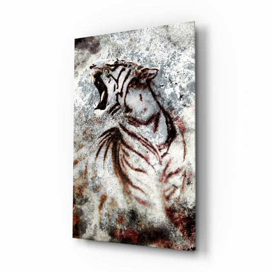 Grunge Roaring Tiger Glass Wall Art