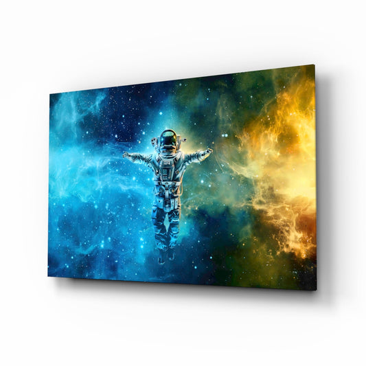 Arms Wide Nebula Astronaut Glass Wall Art