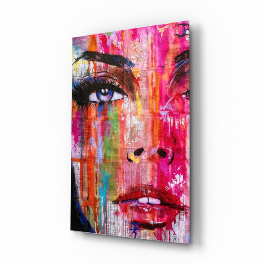 Pink Graffiti Pop Face Glass Wall Art