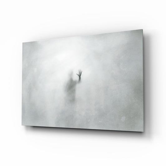 Foggy Pane Reaching Hand Grey Glass Wall Art