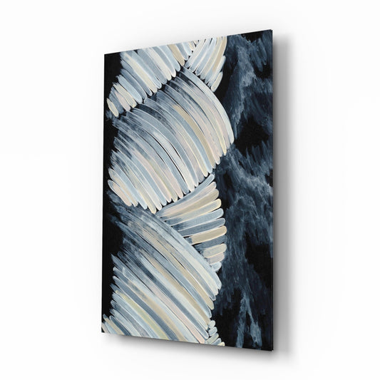 Cream Feather Wings Navy Glass Wall Art