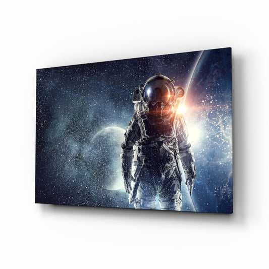 Cosmic Sun Flare Astronaut Glass Wall Art