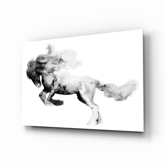 Ink Smoke Galloping Horse Glass Wall Art