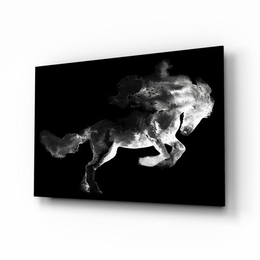 Rearing Smoke Horse Glass Wall Art