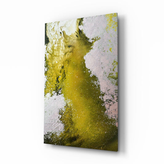 Lime Green Waterfall Abstract Glass Wall Art