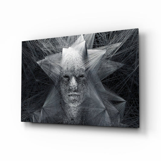 Gray Wire Mesh Crowned Face Glass Wall Art