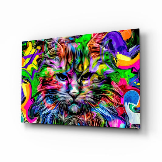 Psychedelic Pop Art Cat Glass Wall Art