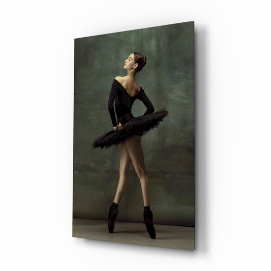 Poised Black Tutu Ballerina Glass Wall Art