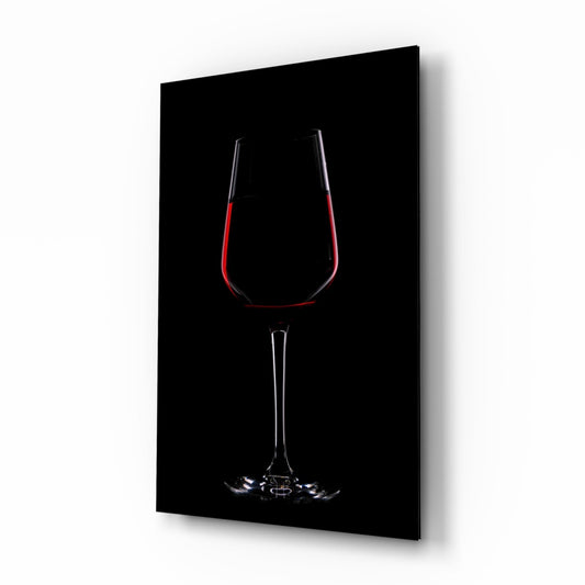 Half Filled Red Wine Glass on Black Glass Wall Art