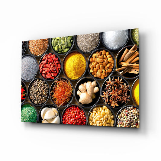 Grid Of Bowls Rainbow Spices Glass Wall Art