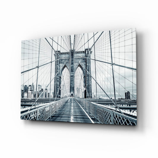 Bridge Walkway Blue Perspective Glass Wall Art