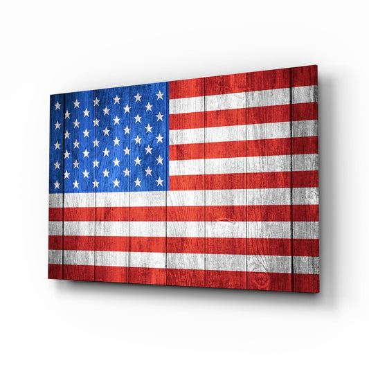 American Flag Painted on Wood Planks Glass Wall Art