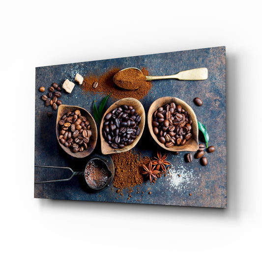 Blue Table Coffee Beans And Star Anise Glass Wall Art