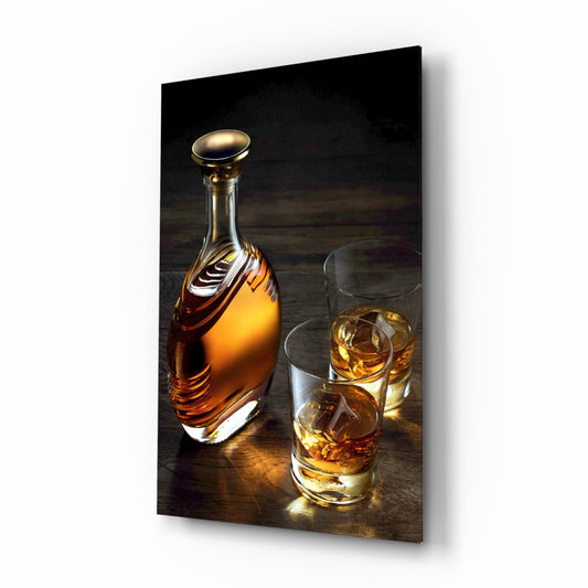 Amber Decanter And Two Whiskey Glasses Glass Wall Art